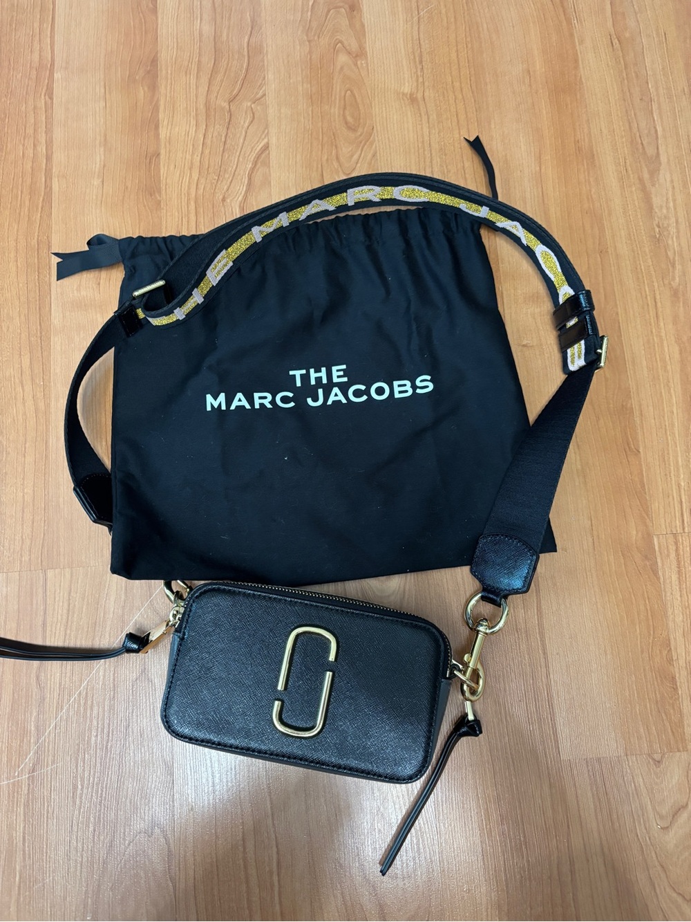 Marc Jacobs Black Leather Crossbody Camera Bag with Branded Strap